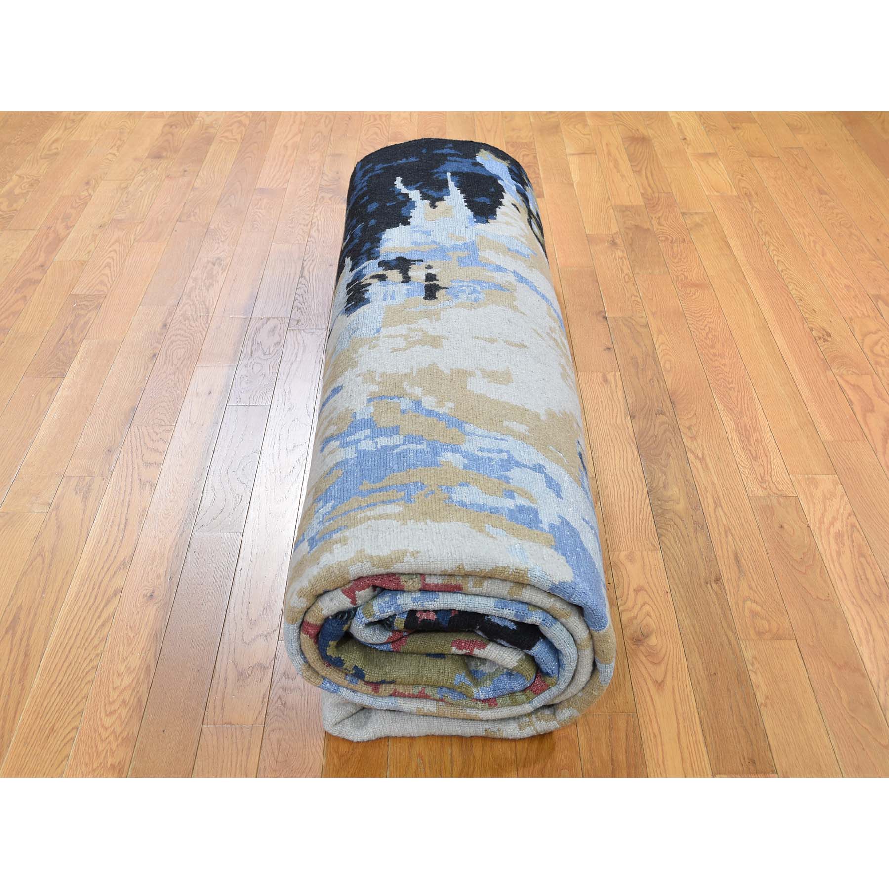 10'1"x13' HiLow Pile Abstract Design Wool And Silk HandKnotted